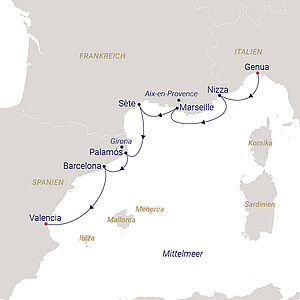 Reiseroute im Oktober 2023. Grafik: Sea Cloud Cruises GmbH